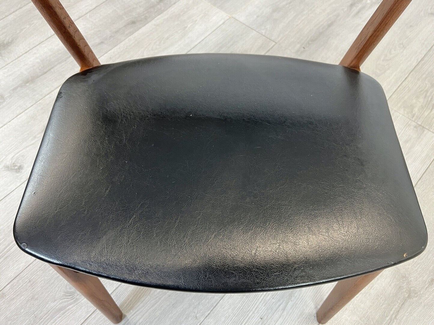 Sax, Set of 4 Mid Century Teak and Leatherette Dining Chairs