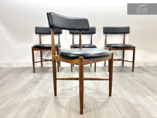 G Plan Fresco, Mid Century Set of 4 Teak and Leatherette Dining Chairs