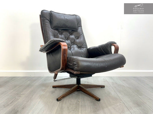 Westnofa Style, Brown Leather Recliner Swivel Chair