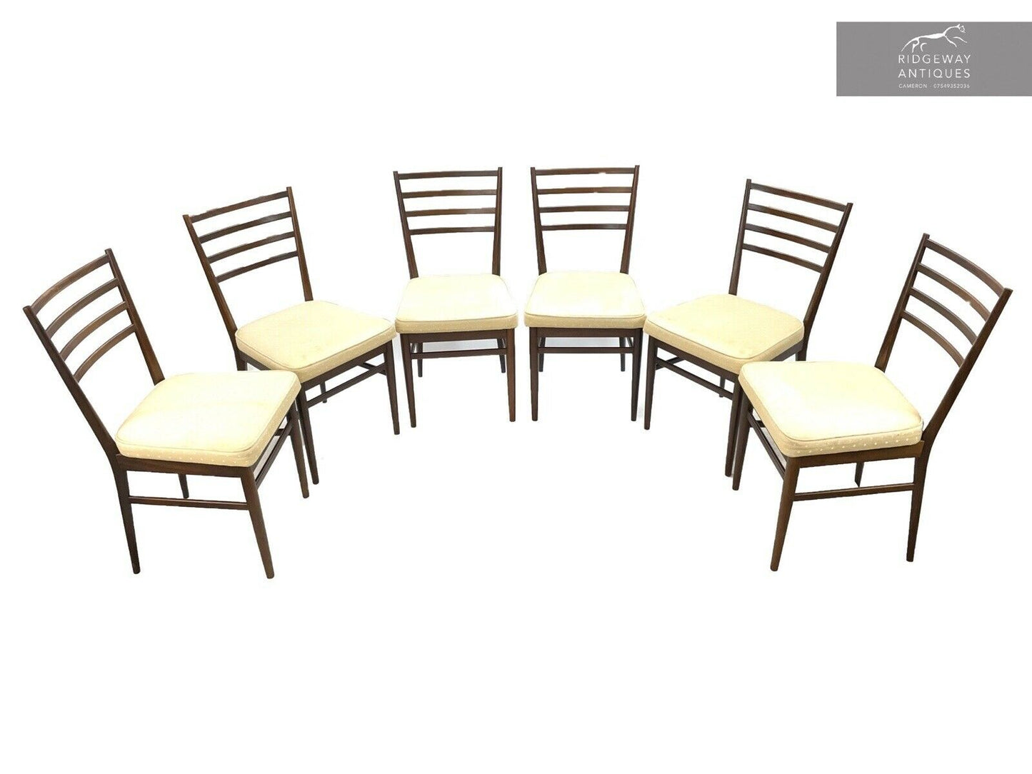 Meredew, Vintage Set Of 6 Mahogany Stain, Ladder Back Dining Chairs