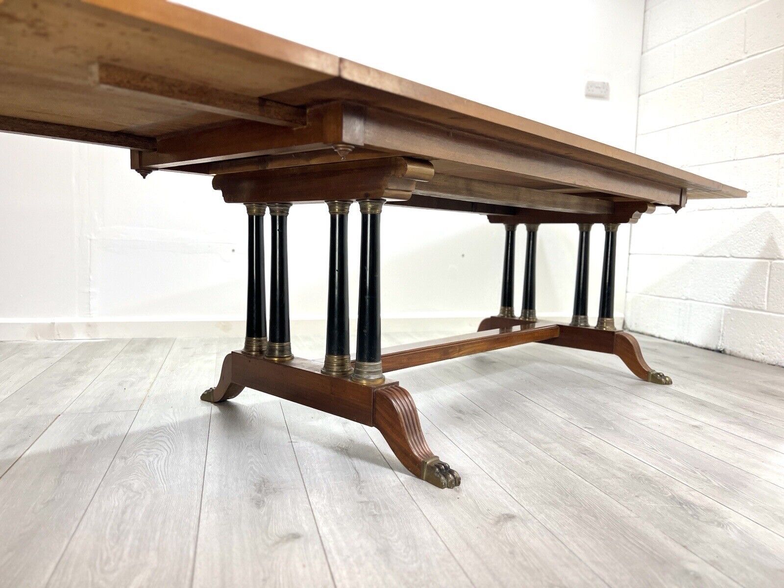 Empire Style, Extending Dining Table with Ebonised Pillars and Brass Details