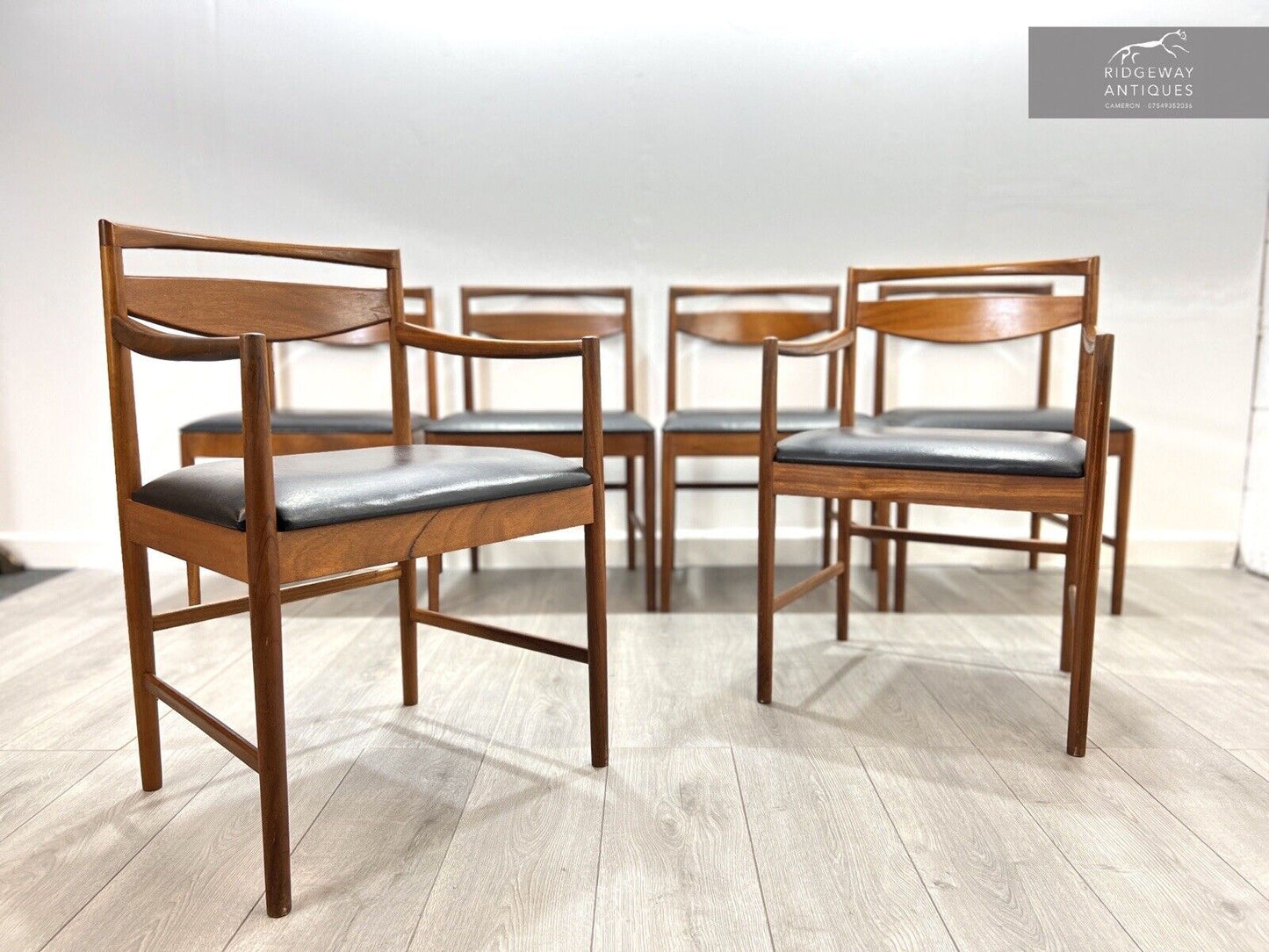 Mcintosh, Set of 6, Mid Century Teak Dining Chairs Including 2 Carvers
