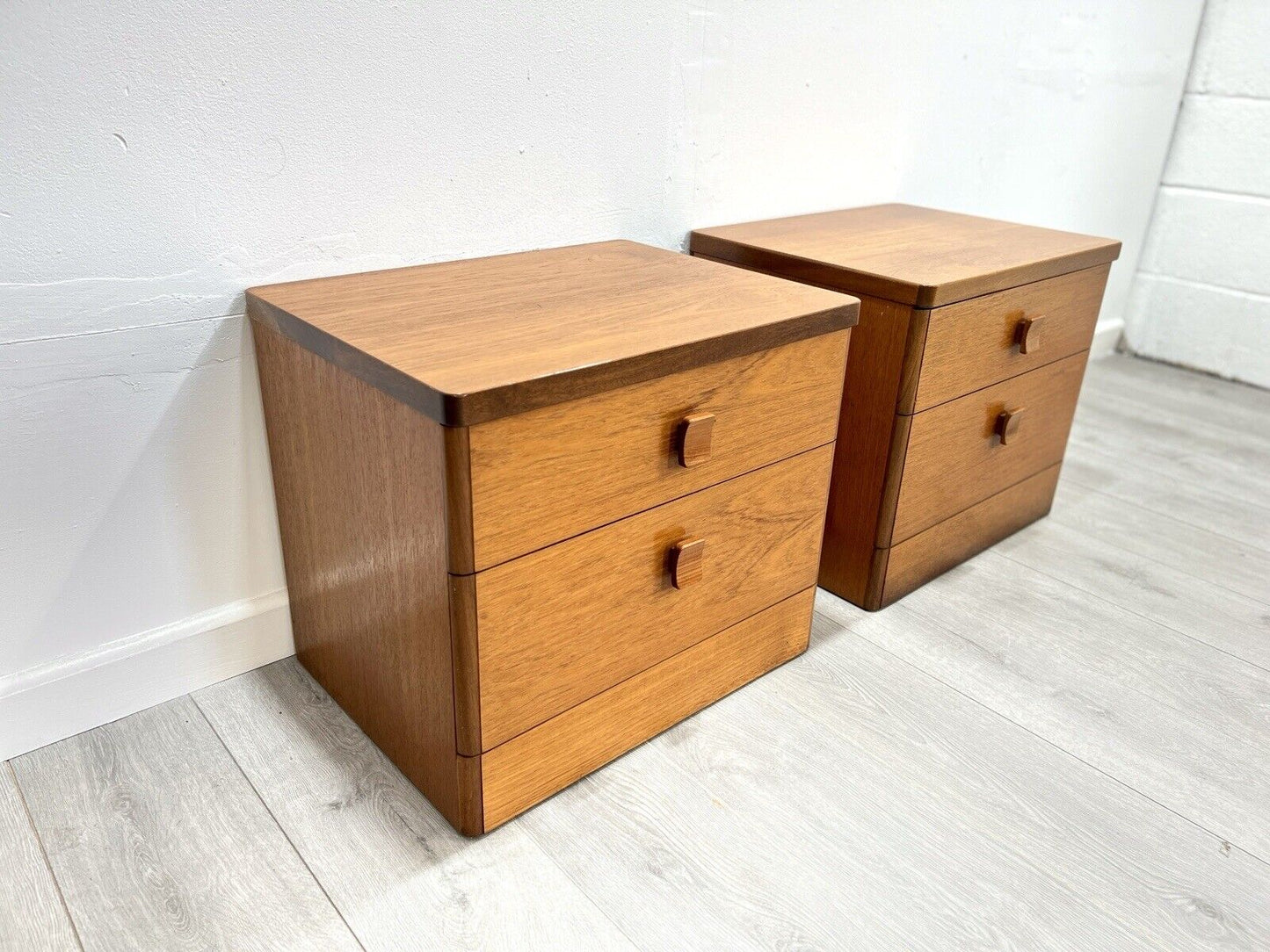 Stag Cantata, Pair of Mid Century Teak Bedside Tables / Drawers