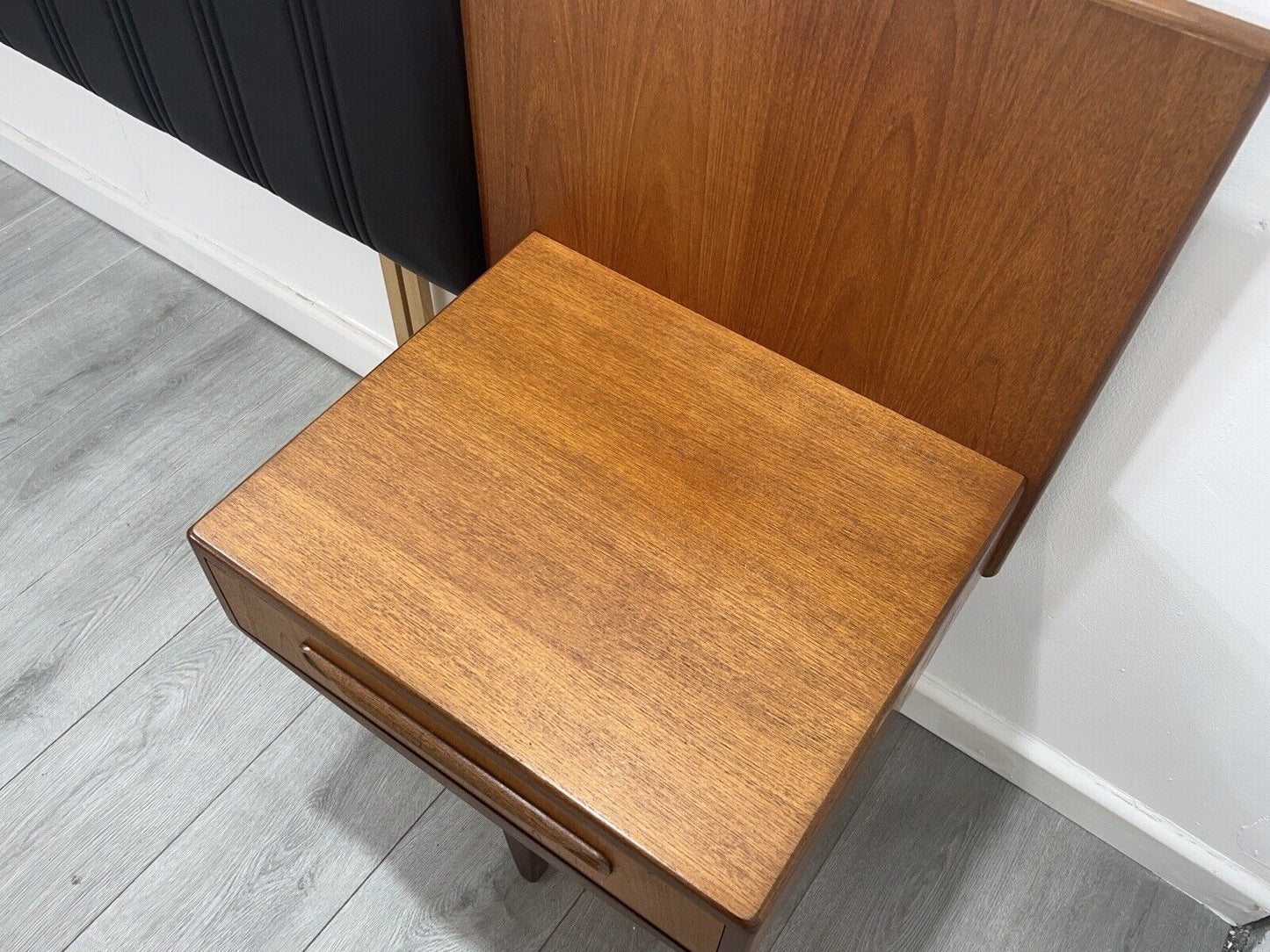 G Plan Fresco, Mid Century Teak and Leather Headboard with Drawers
