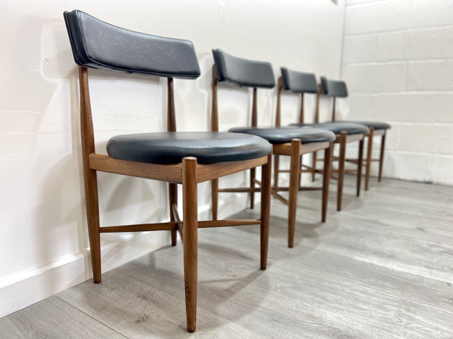 G Plan Fresco, Mid Century Set of 4 Teak and Leatherette Dining Chairs