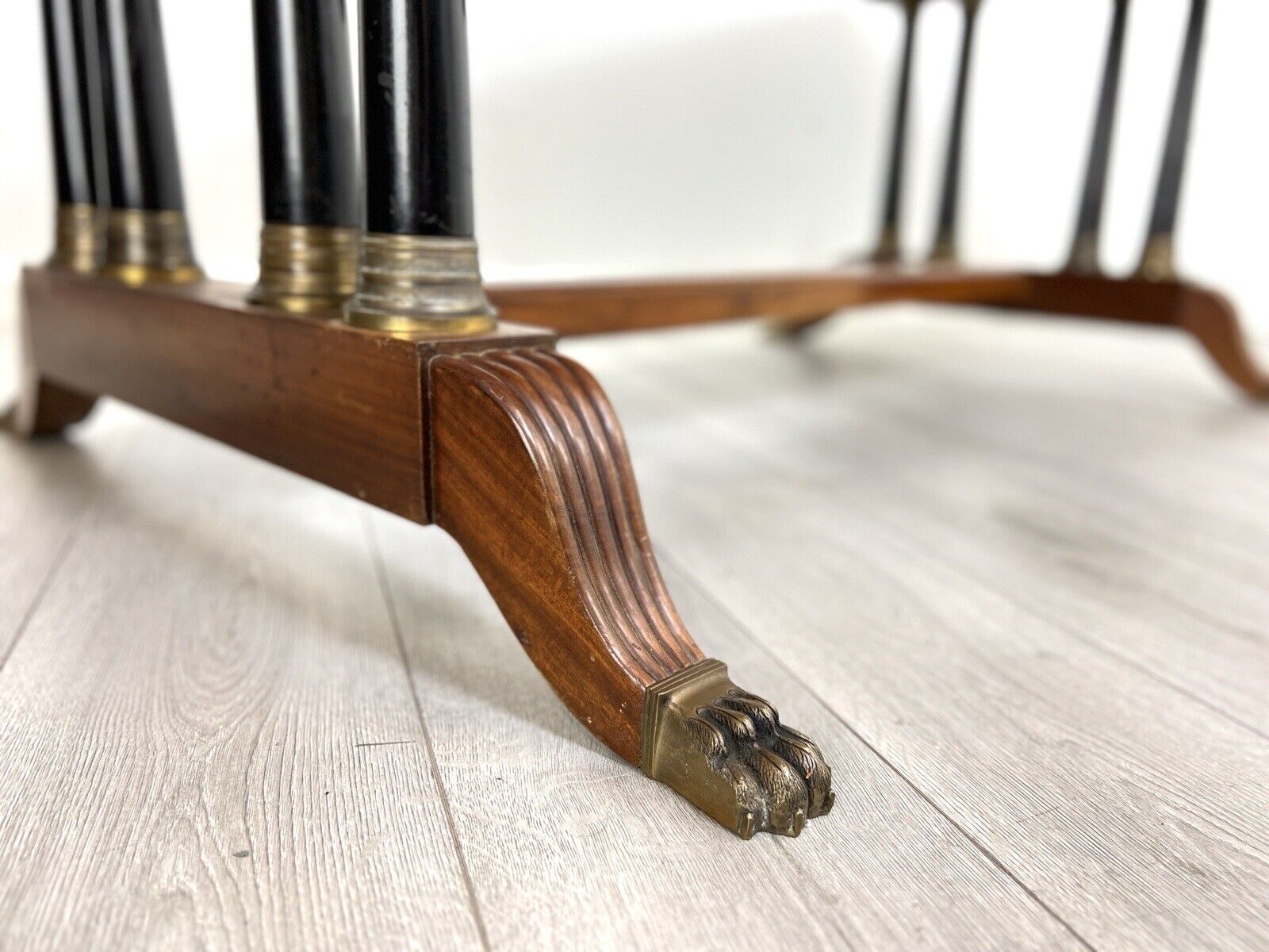 Empire Style, Extending Dining Table with Ebonised Pillars and Brass Details