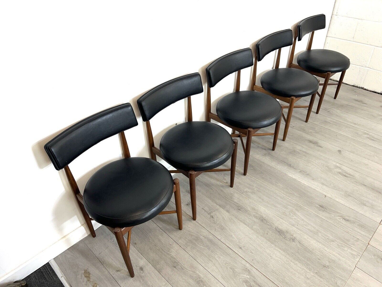 G Plan Fresco, Mid Century Set of 5 Teak and Leatherette Dining Chairs