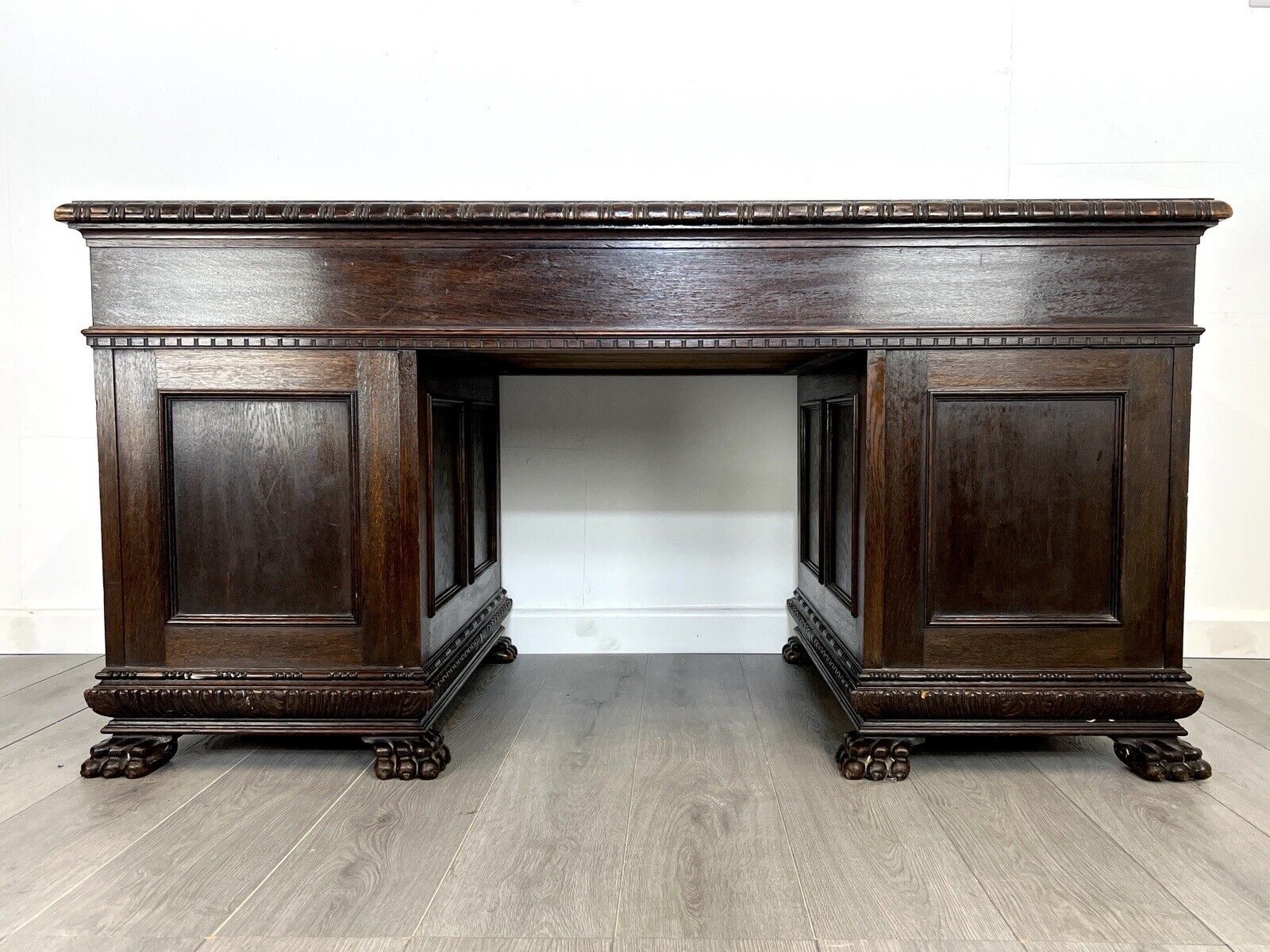 19th Century, Carved Oak Double Pedestal Desk