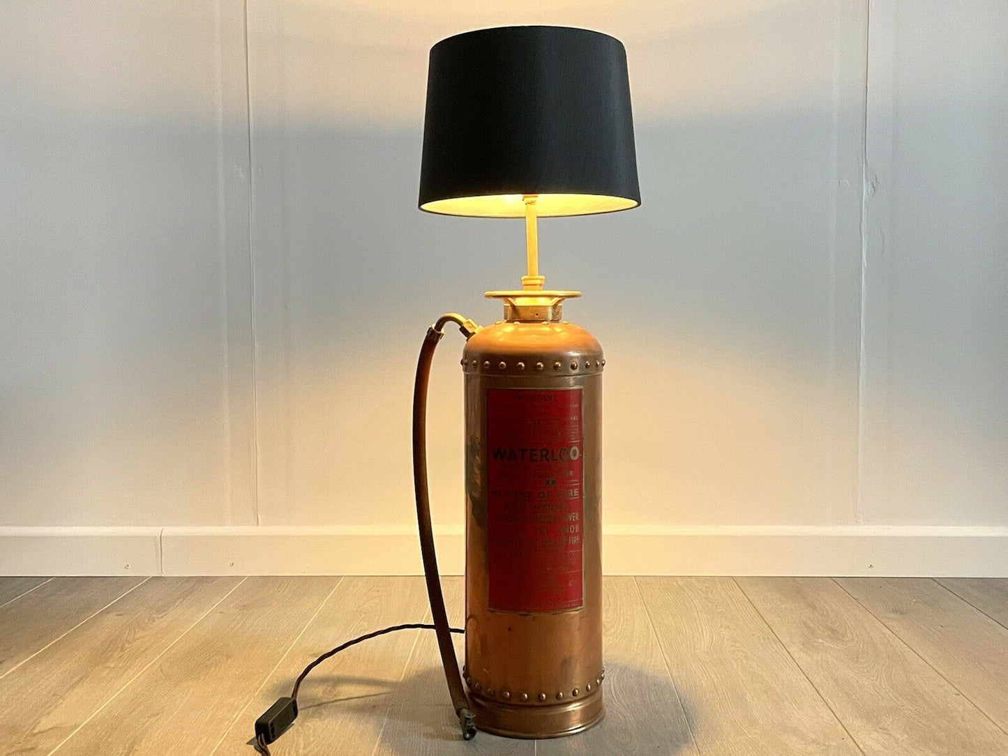 Waterloo, Copper Fire Extinguisher Lamp with Twist Flex, Shade & Edison Bulb