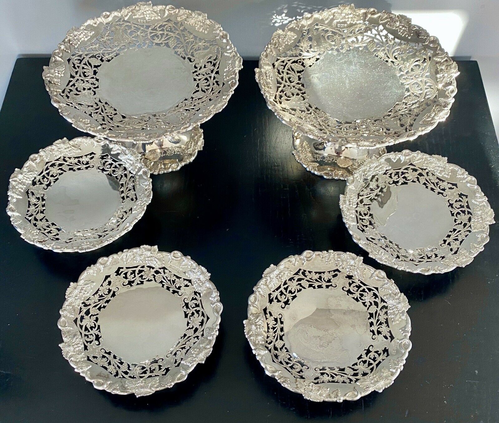 6 Piece Silver Tazza Set By David & George Edward, Sheffield 1909