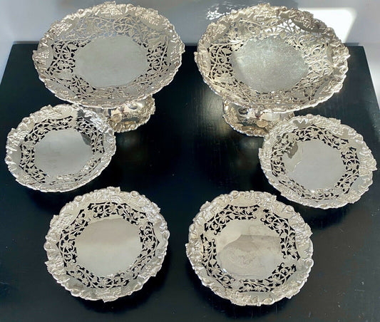 6 Piece Silver Tazza Set By David & George Edward, Sheffield 1909