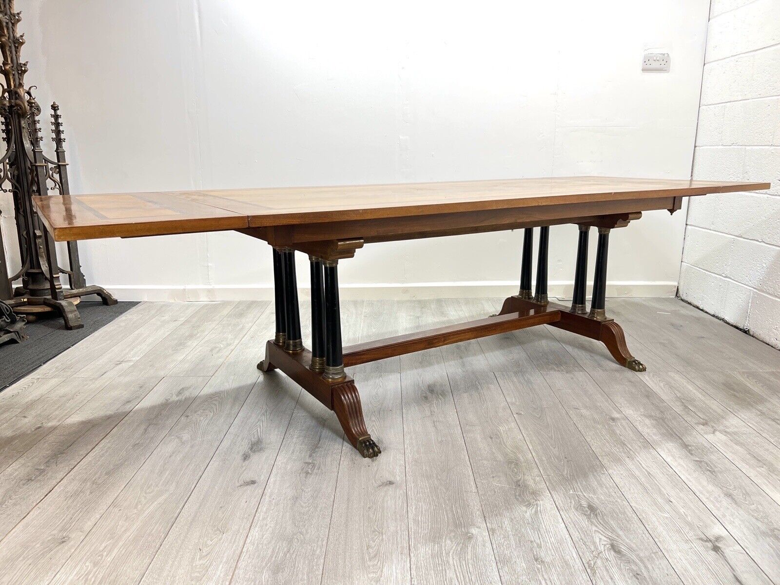 Empire Style, Extending Dining Table with Ebonised Pillars and Brass Details