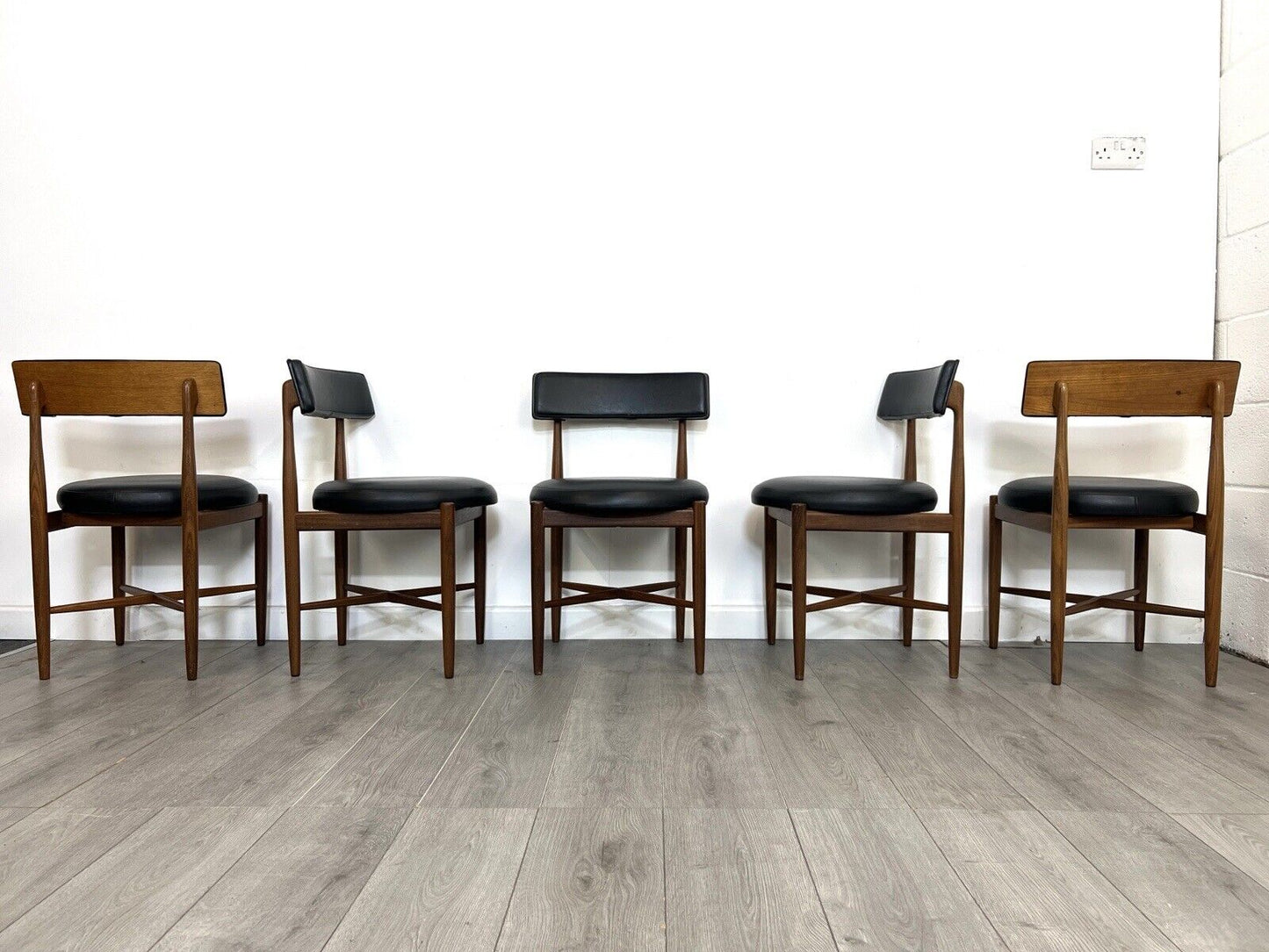 G Plan Fresco, Mid Century Set of 5 Teak and Leatherette Dining Chairs