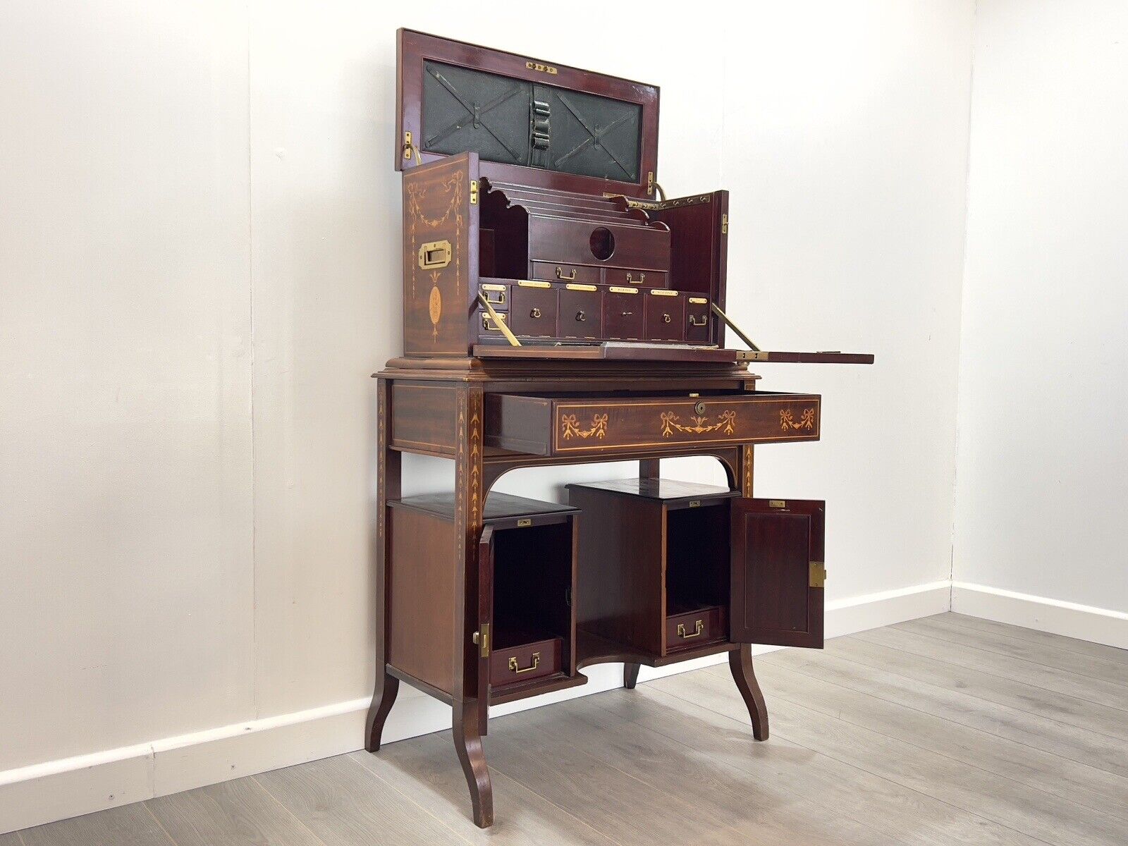 Edwardian, Campaign Style and Inlaid Travelling Writing Desk
