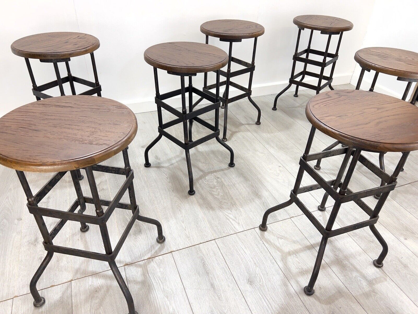 Industrial, Factory / Workshop Iron and Mahogany Stool