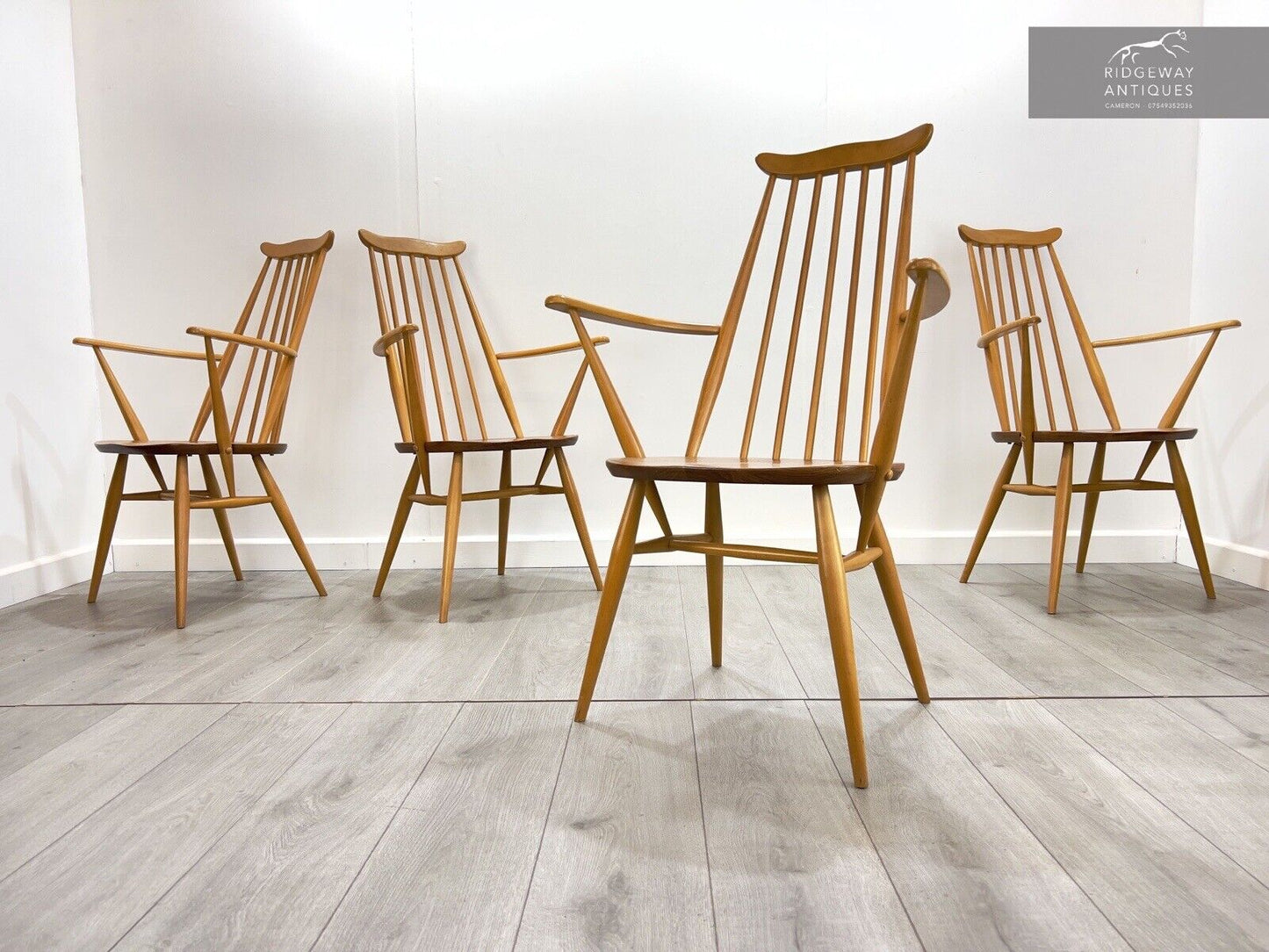 Ercol Goldsmith, Set of 4 Model 369A Mid Century Dining Chairs