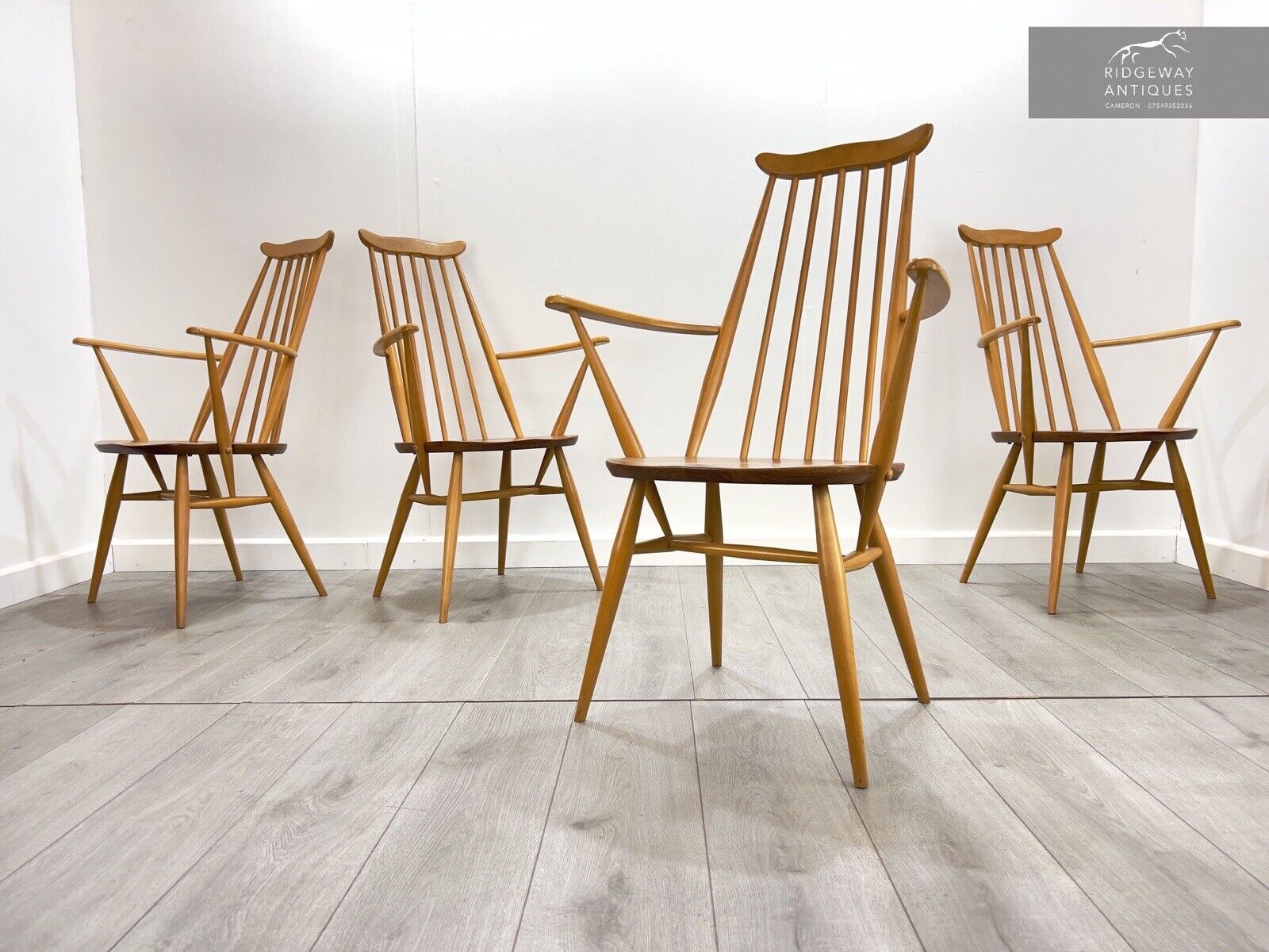 Ercol Goldsmith, Set of 4 Model 369A Mid Century Dining Chairs