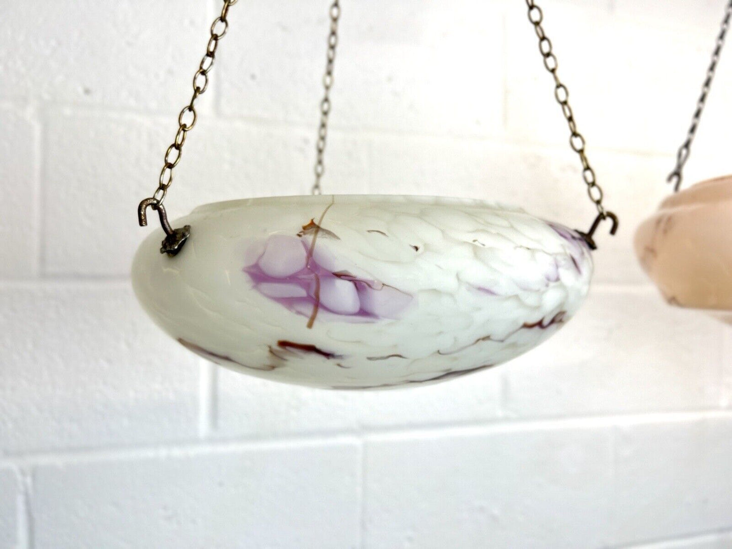 Art Deco, Coloured Glass Ceiling Light Shade / Bowl & Chain
