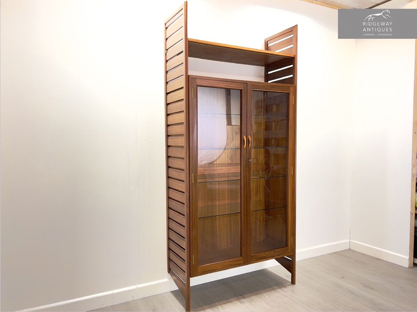 Staples Ladderax, Large Glazed Display Cabinet with Teak Ladders