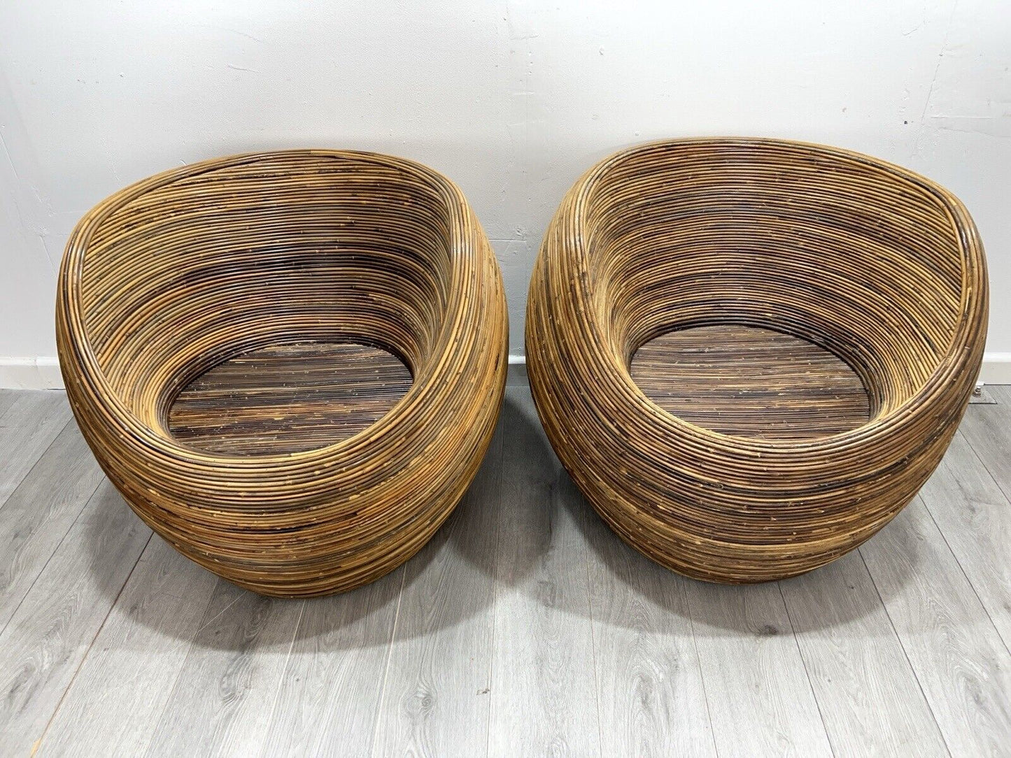Pair of Vintage Habitat Sarang Reed Pod / Egg Chairs with Seat Cushion