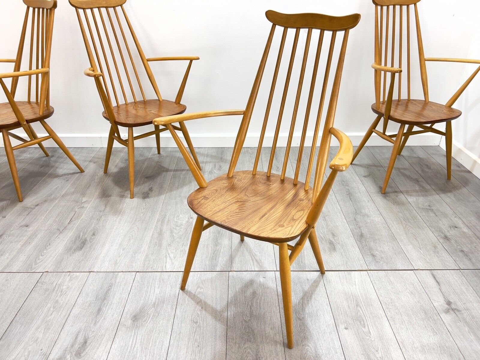 Ercol Goldsmith, Set of 4 Model 369A Mid Century Dining Chairs