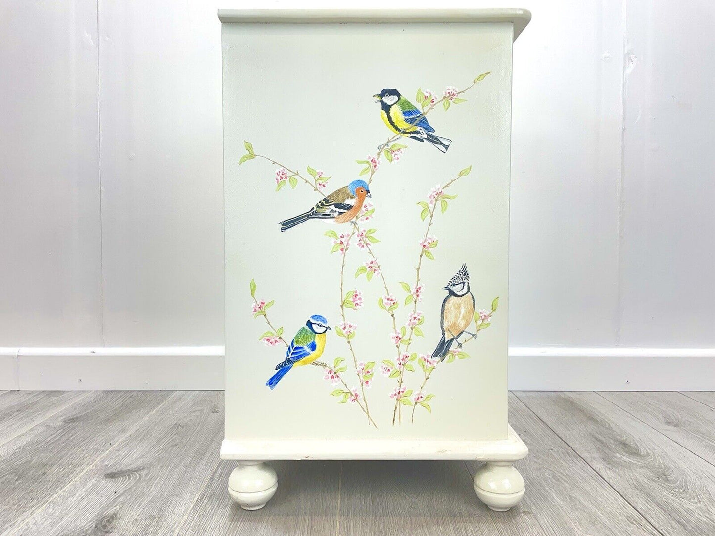 A Hand Painter Bedside Chest of Drawers with British Birds, By Aileen Carash