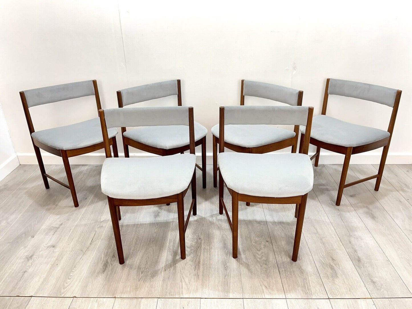Set of 6, Mcintosh Model No. 9533, Teak Framed and Upholstered Dining Chairs