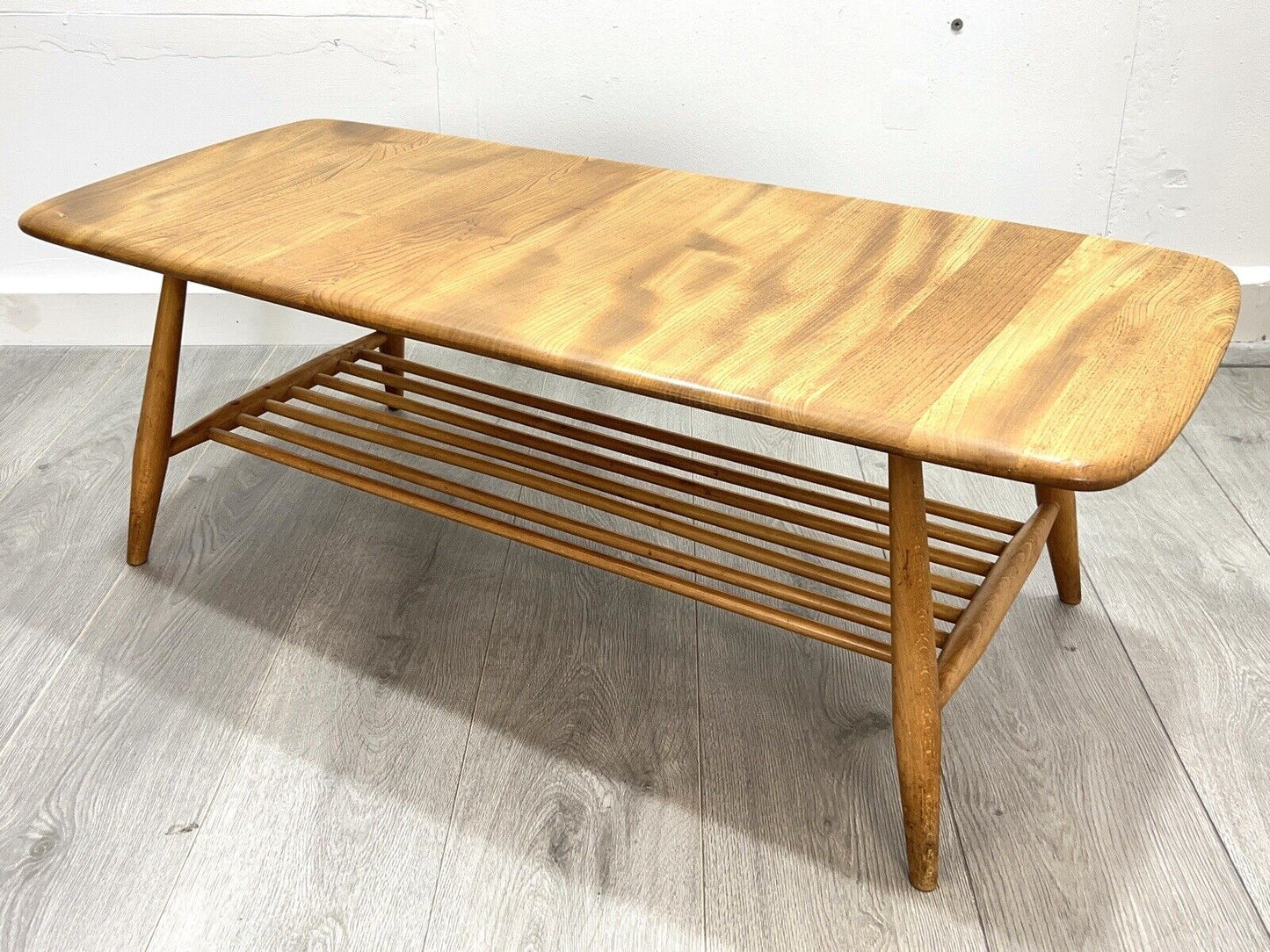 Ercol Model 459, Mid Century Elm Coffee Table with Magazine Rack - Blue Label