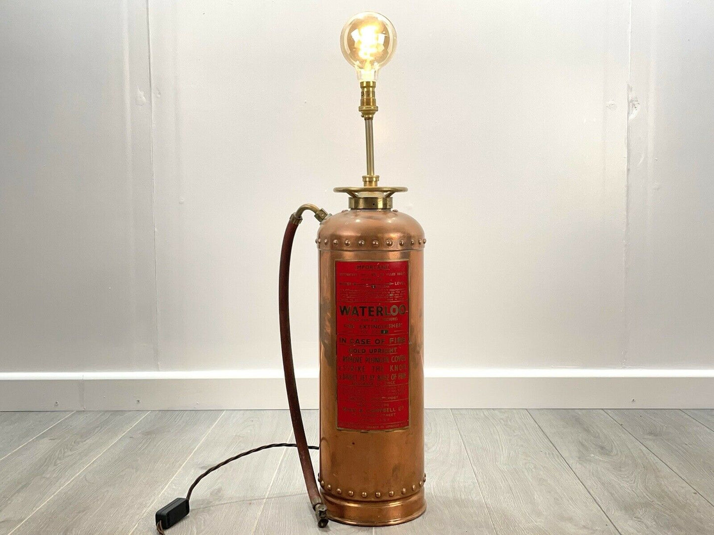 Waterloo, Copper Fire Extinguisher Lamp with Twist Flex, Shade & Edison Bulb