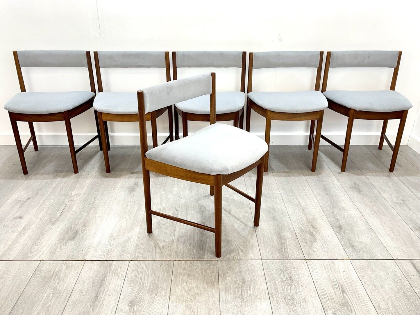 Set of 6, Mcintosh Model No. 9533, Teak Framed and Upholstered Dining Chairs