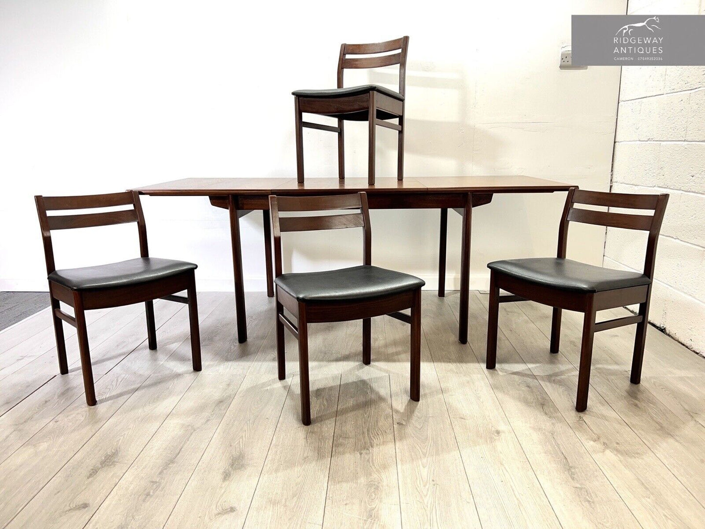 White & Newton, Mid Century Teak Extending Dining Table and 4 Dining Chairs