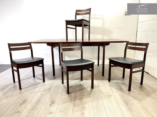 White & Newton, Mid Century Teak Extending Dining Table and 4 Dining Chairs