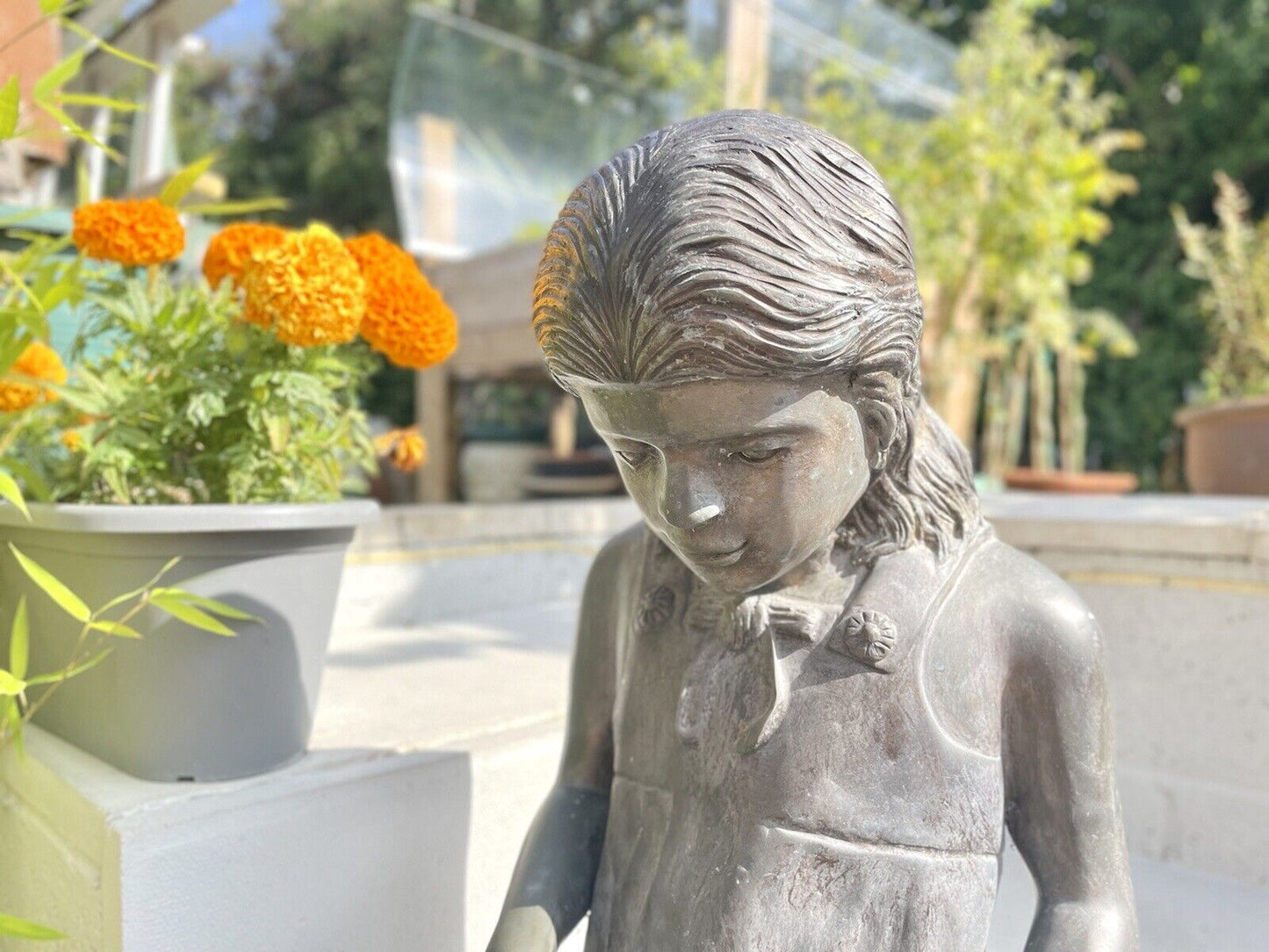 Bronzed Garden Statue of a Young Girl, Sitting Reading a Book