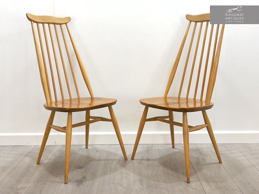 Pair of Ercol Goldsmith, Model 369, Elm Dining Chairs - Blue Label