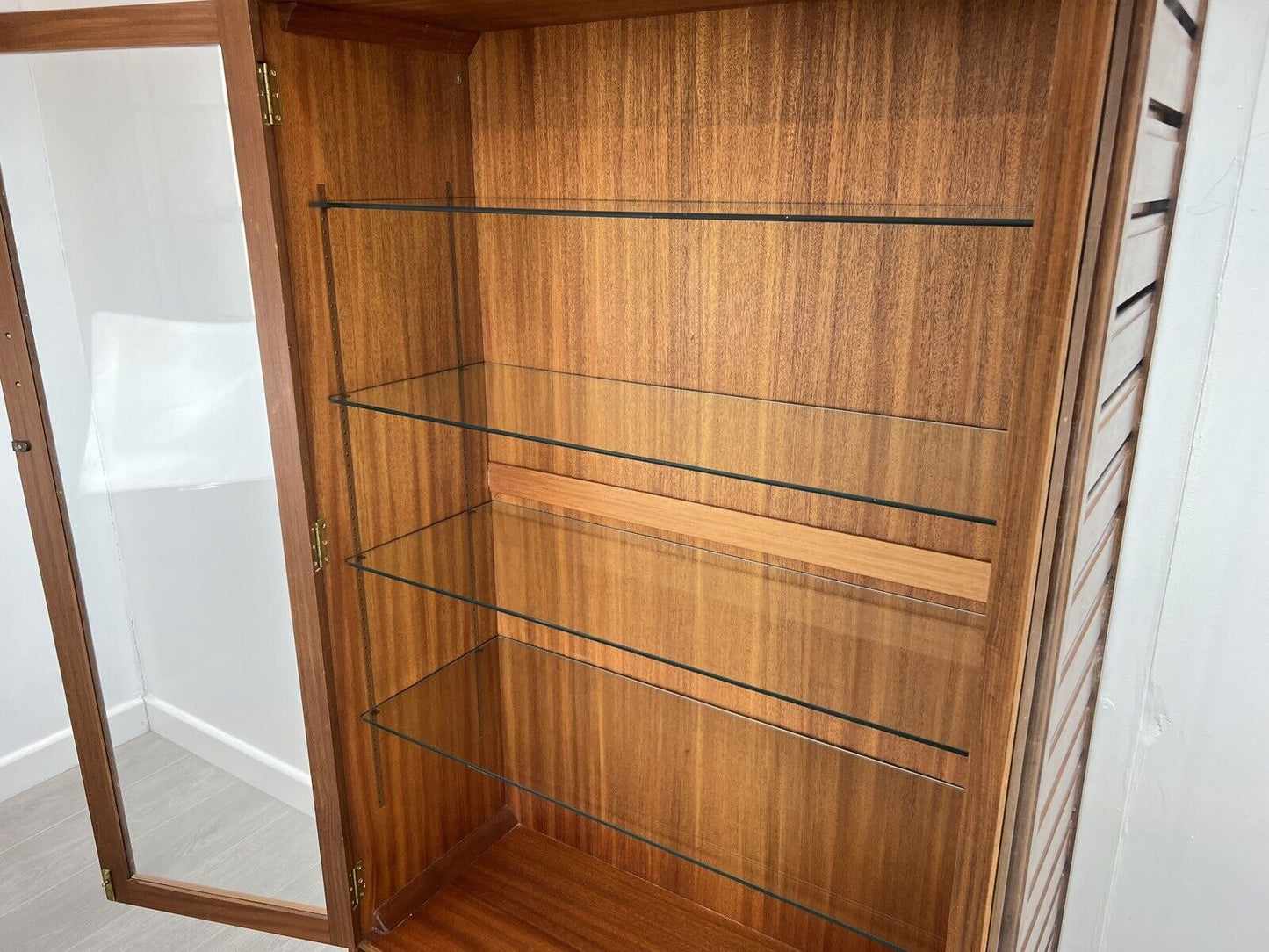 Staples Ladderax, Large Glazed Display Cabinet with Teak Ladders