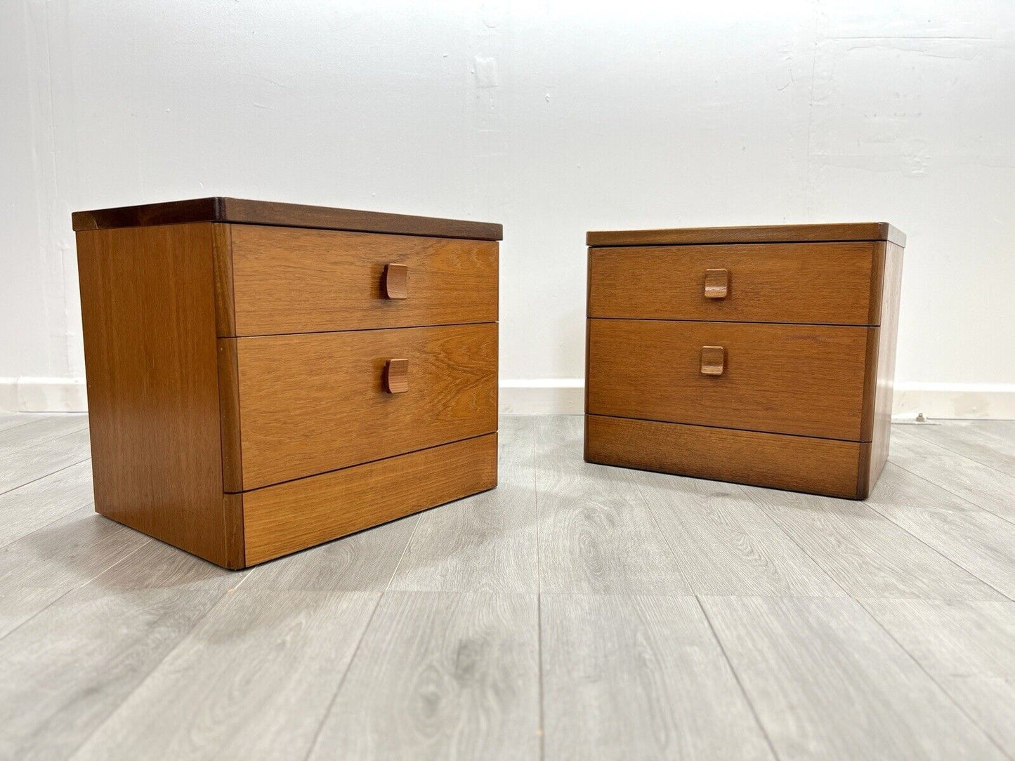 Stag Cantata, Pair of Mid Century Teak Bedside Tables / Drawers