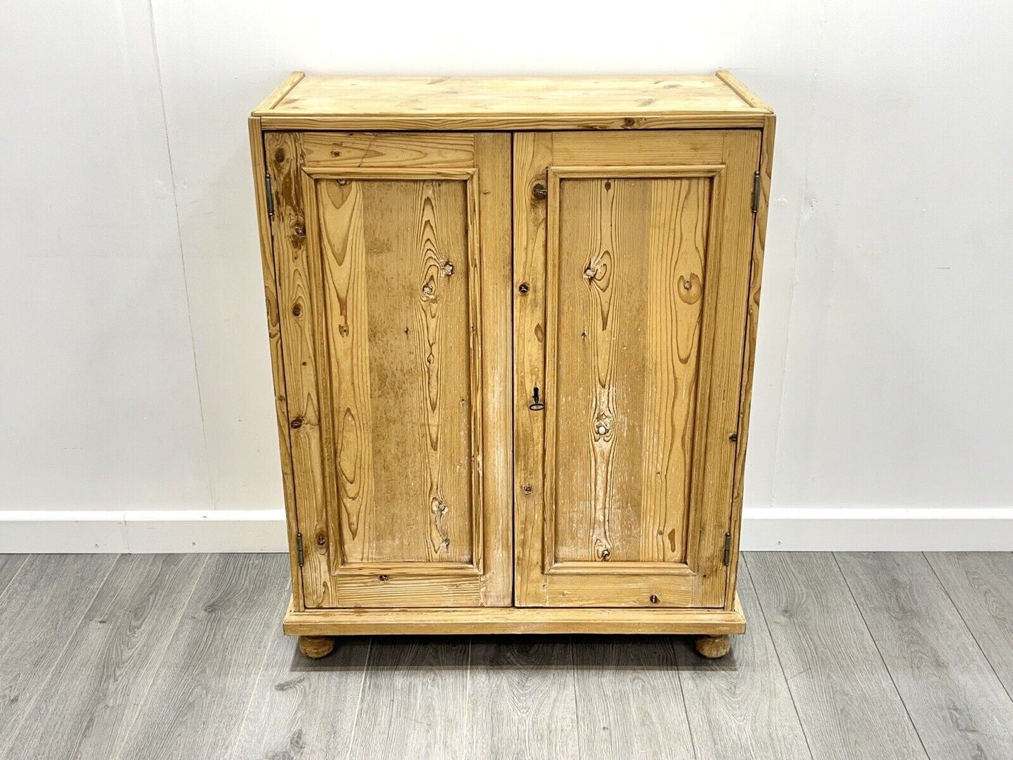Stripped Antique Pine, Double Door Cupboard With Hidden Drawers