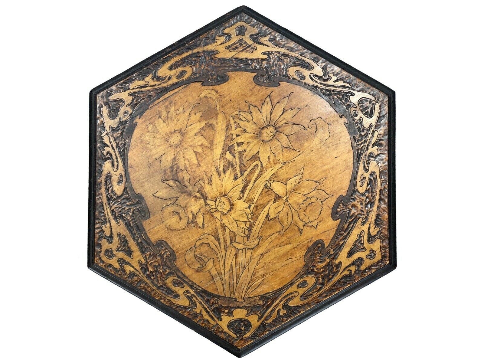 Art Nouveau, Pokerwork Hexagonal Side / Occasional Table