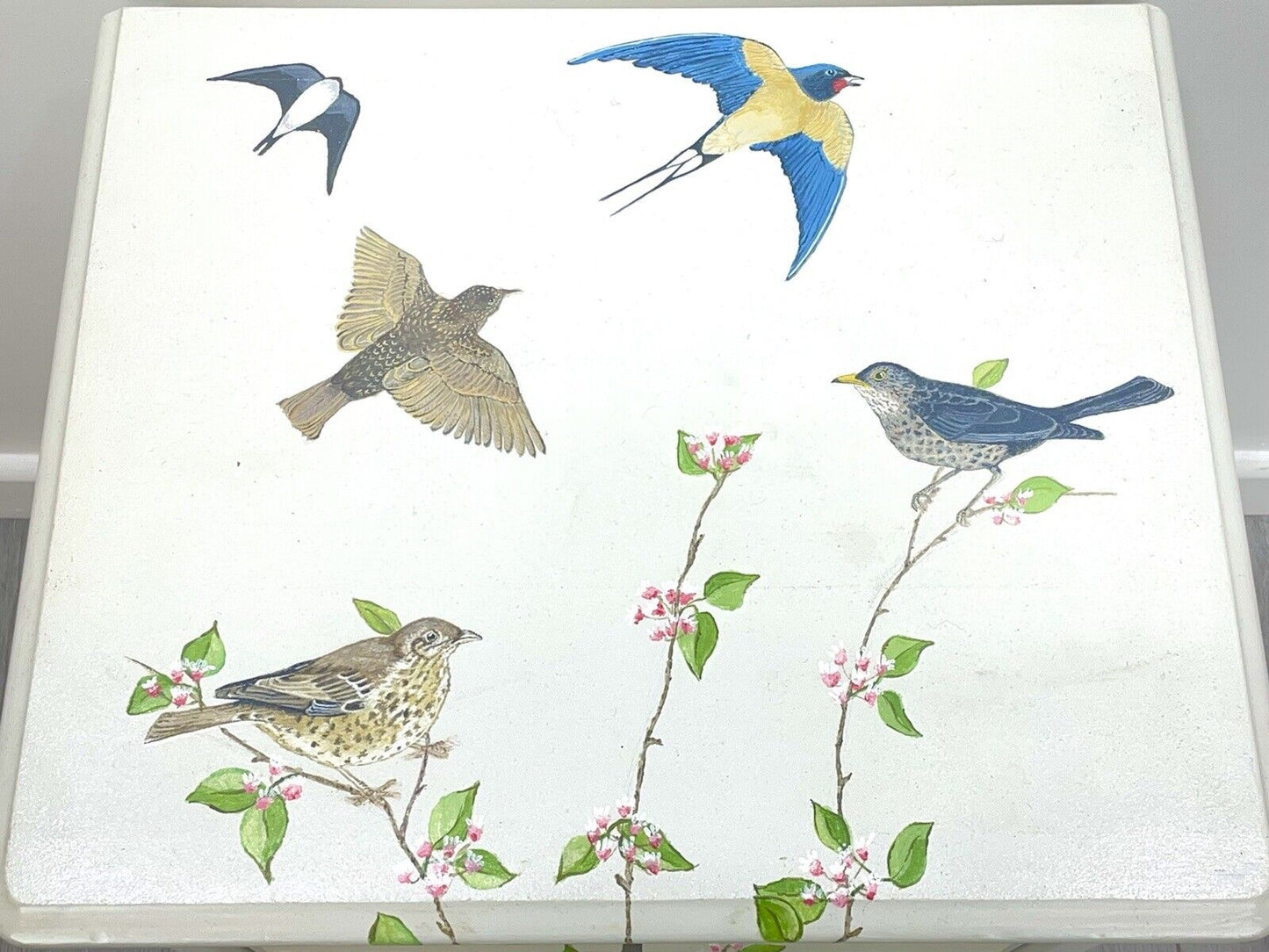 A Hand Painter Bedside Chest of Drawers with British Birds, By Aileen Carash