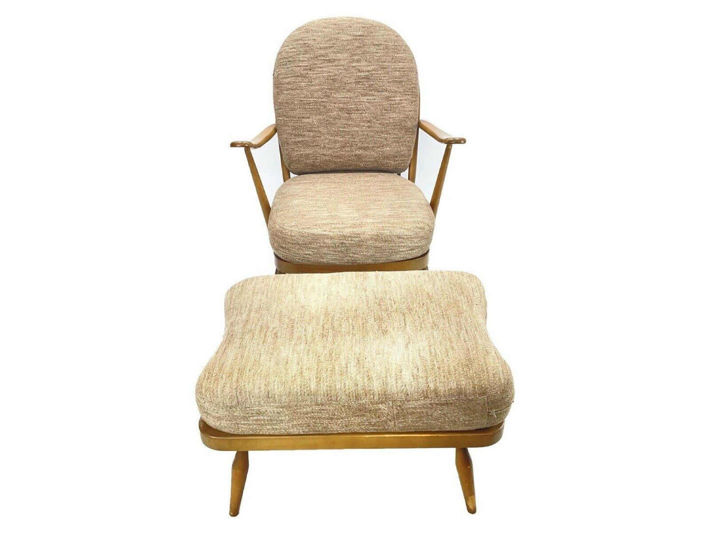Ercol Armchair No. 203 and Matching Foot Stool No. 341 WITH Beige Cushions