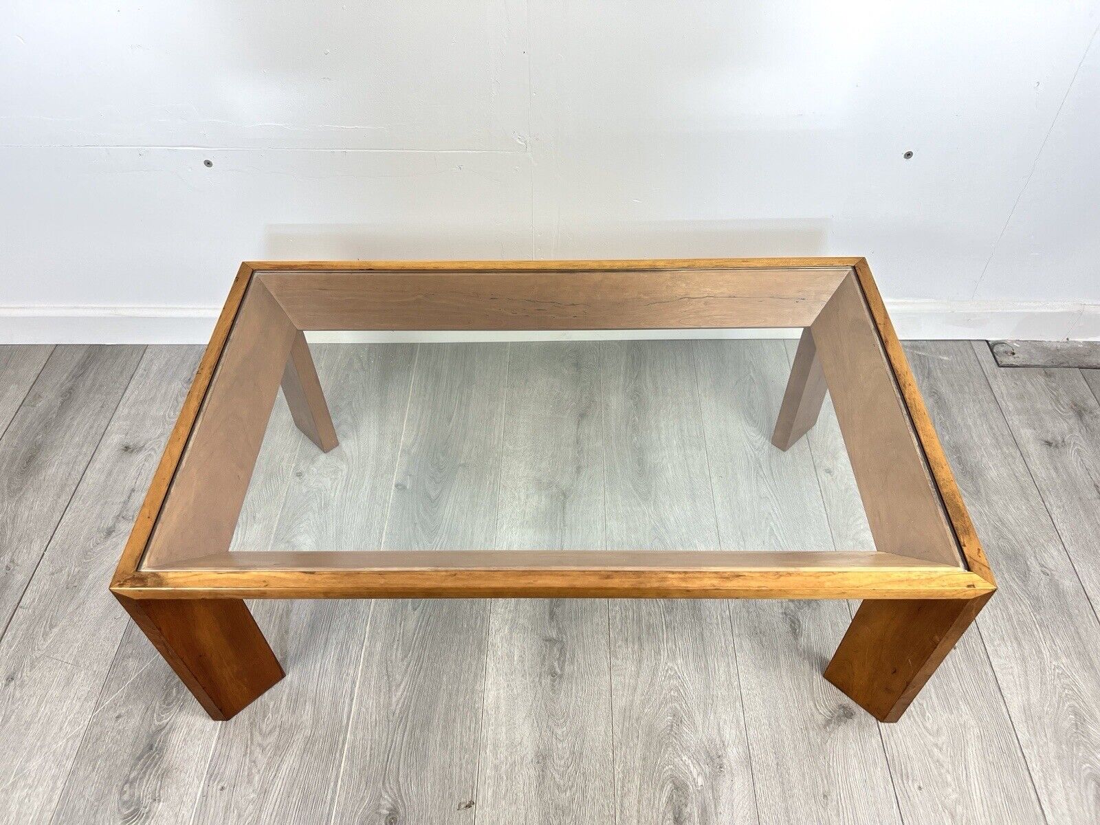 Vintage Cherry Wood and Glass Coffee Table