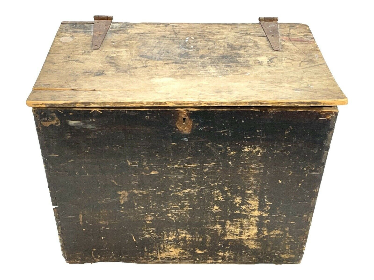 Antique - Painted Black Pine Box / Trunk