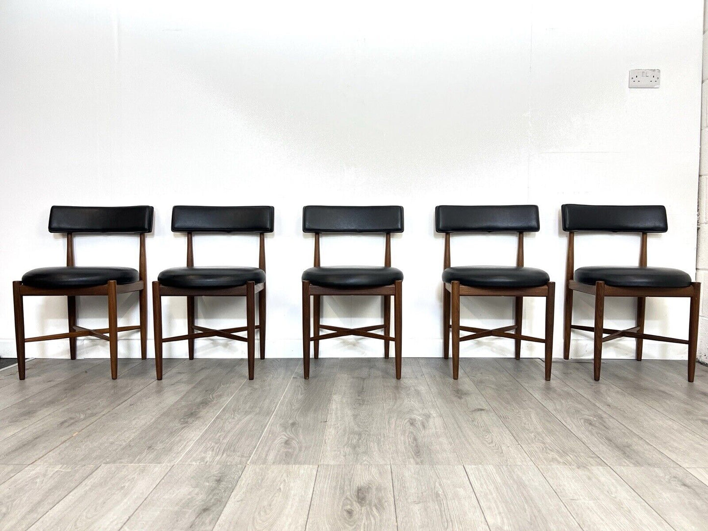 G Plan Fresco, Mid Century Set of 5 Teak and Leatherette Dining Chairs