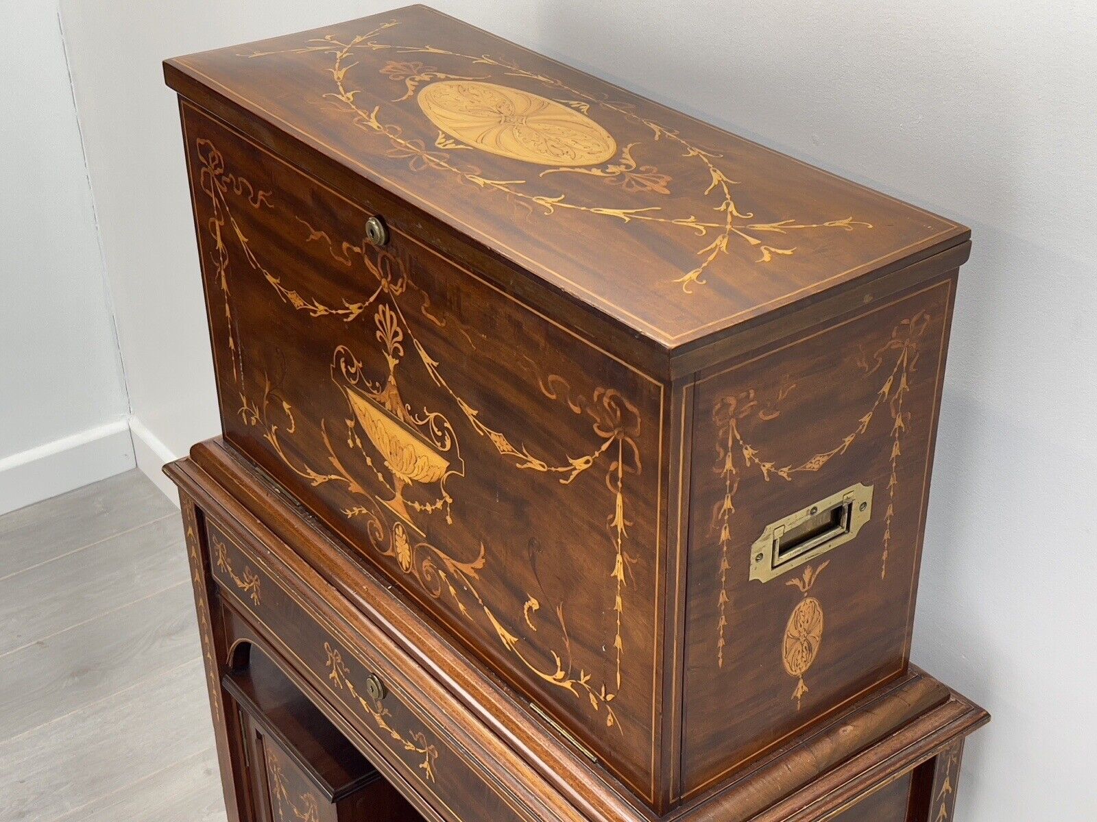Edwardian, Campaign Style and Inlaid Travelling Writing Desk