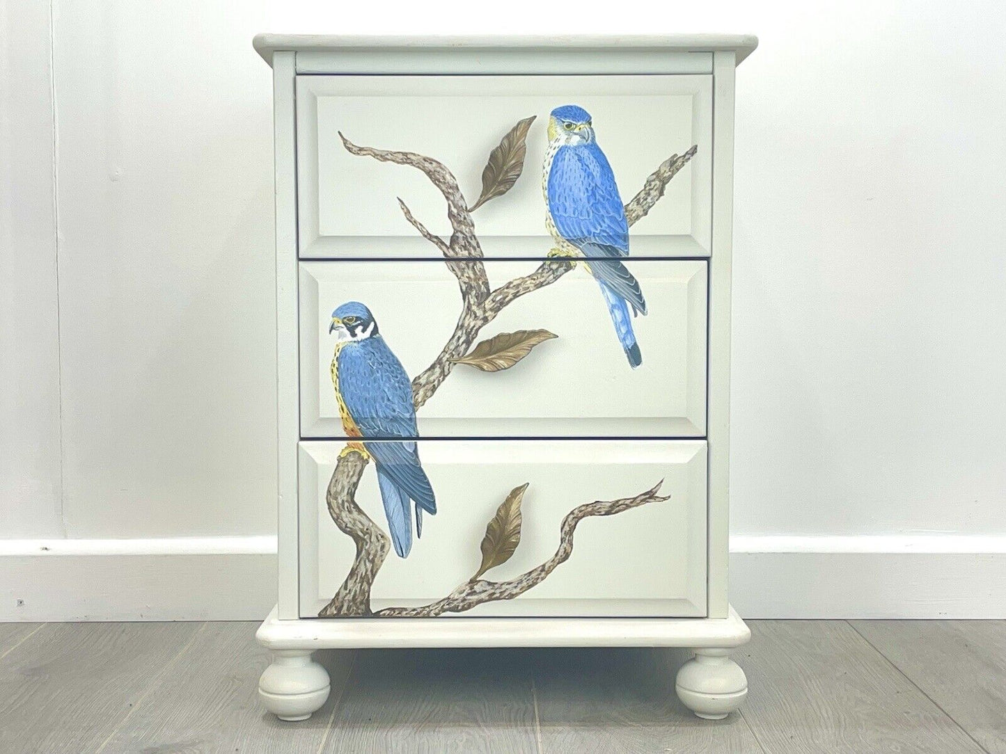 A Hand Painter Bedside Chest of Drawers With Birds of Prey, By Aileen Carash