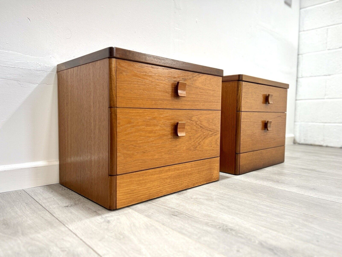 Stag Cantata, Pair of Mid Century Teak Bedside Tables / Drawers