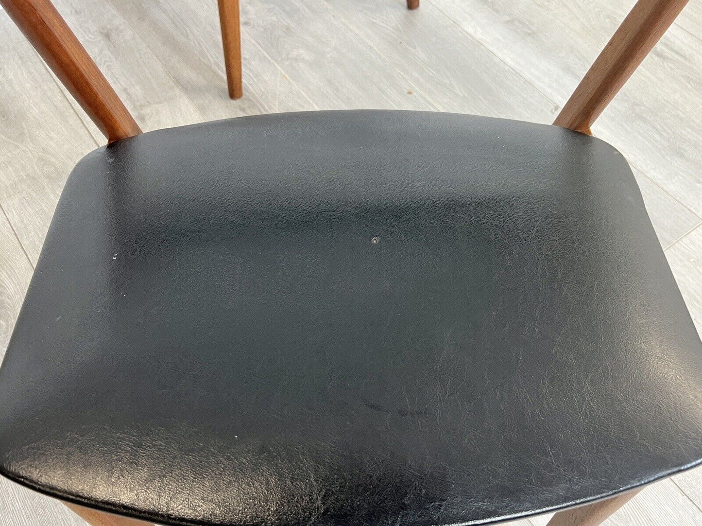 Sax, Set of 4 Mid Century Teak and Leatherette Dining Chairs