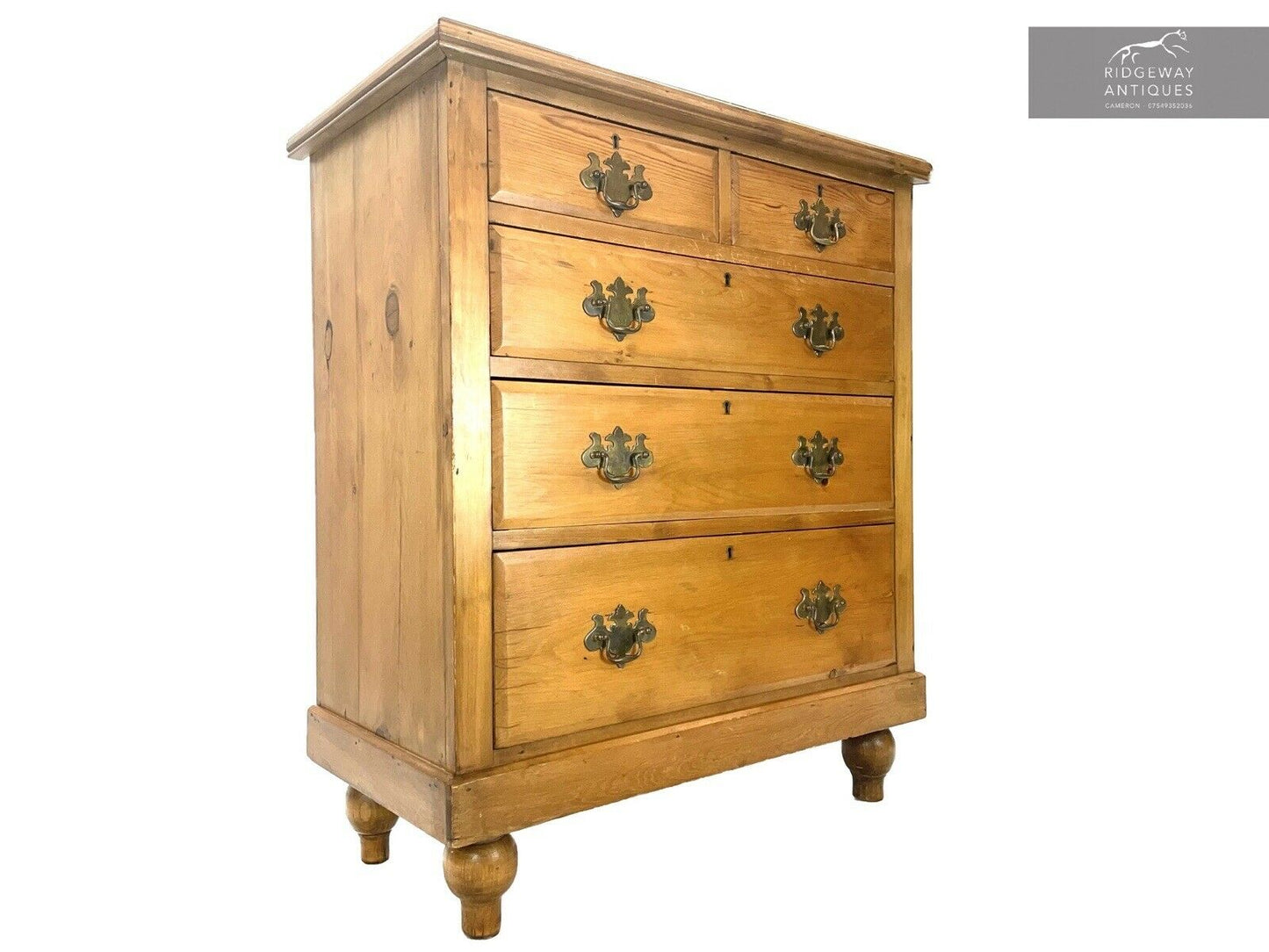 Antique Victorian, Waxed Pine Chest Of Drawers