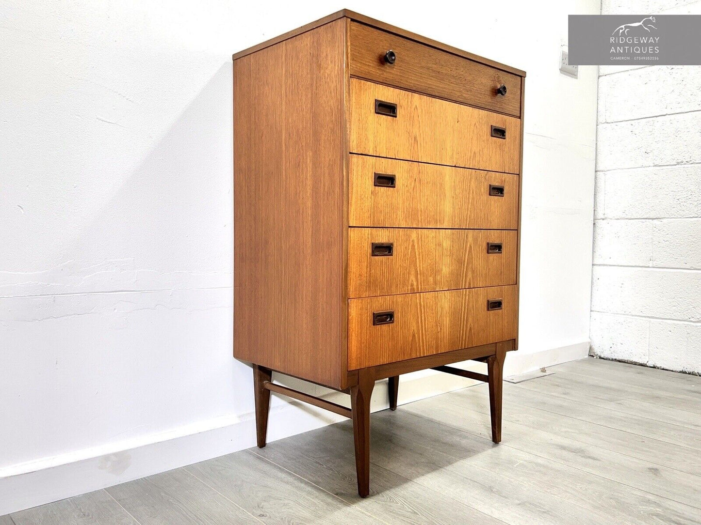 Nathan, Mid Century Teak Tallboy / 5 Drawer Chest of Drawers