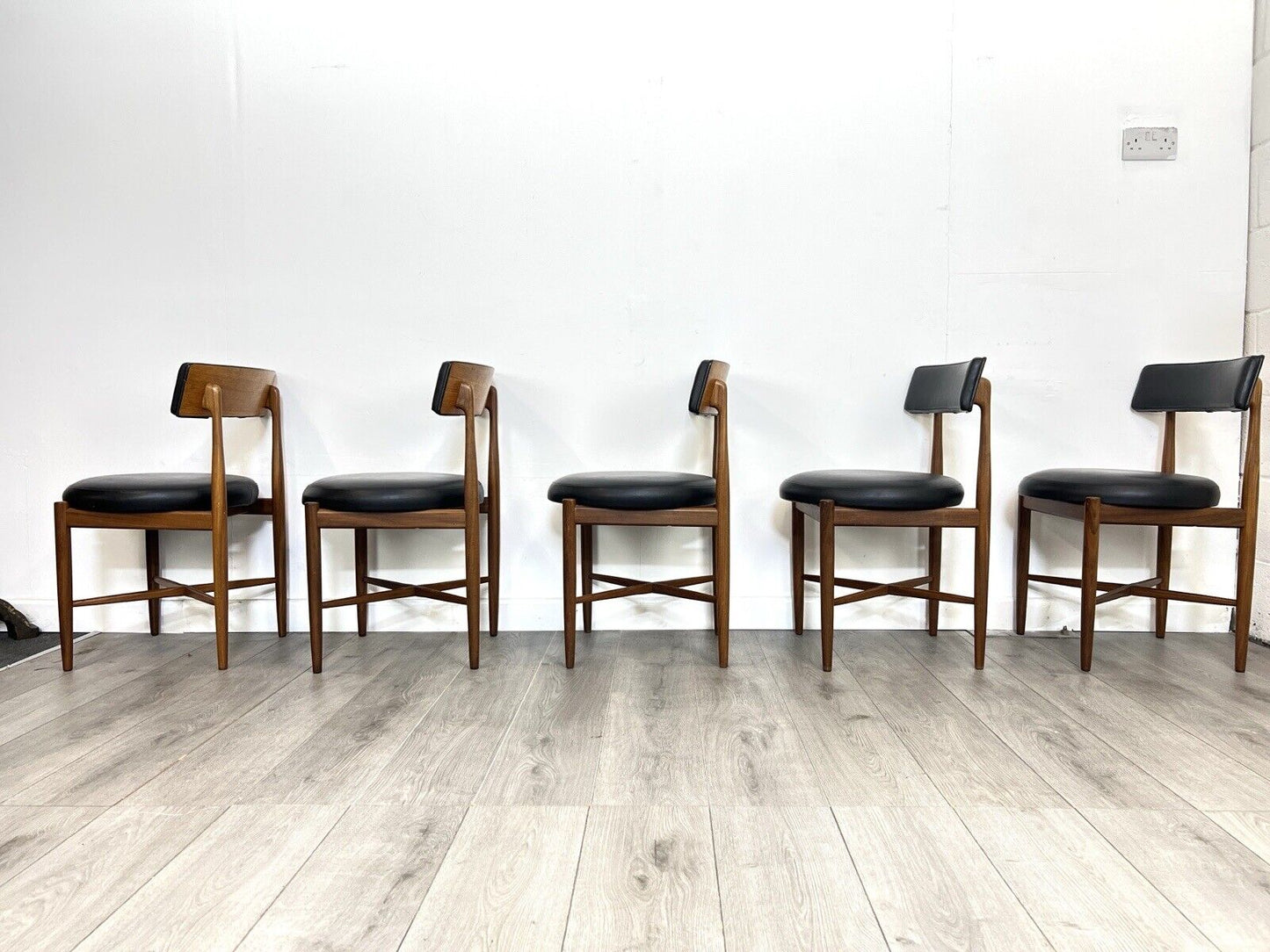 G Plan Fresco, Mid Century Set of 5 Teak and Leatherette Dining Chairs